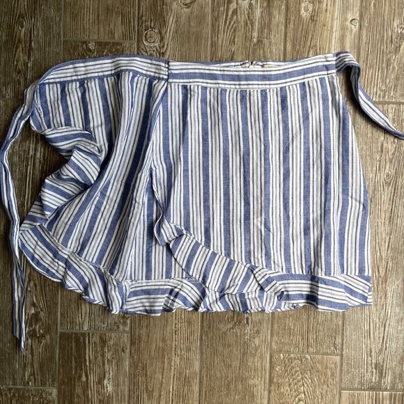 Ann Taylor LOFT Skirt Womens 0P‎ Linen Wrap Ruffle White Nautical Cottage Core - Picture 2 of 8